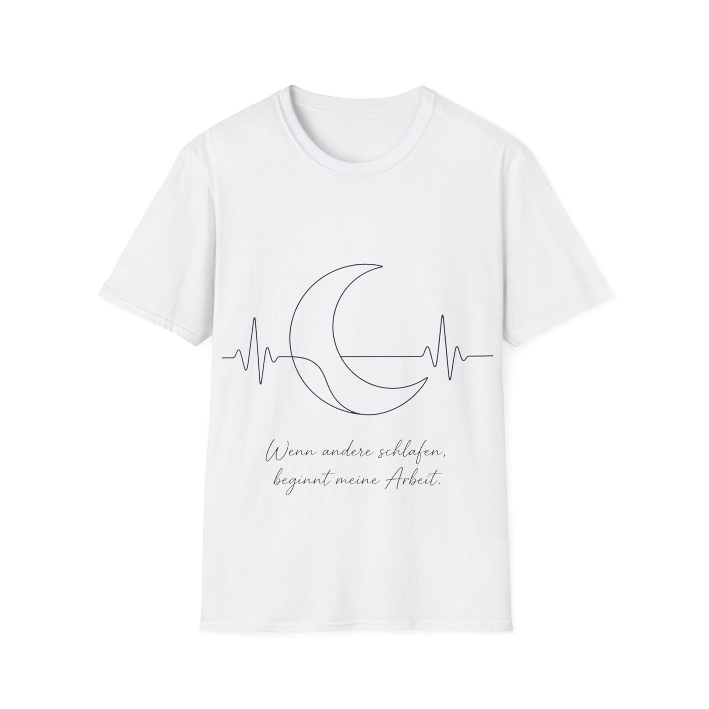 Wenn andere schlafen T-Shirt – Minimalistisches Mond & Herzschlag Shirt für Pflegekräfte