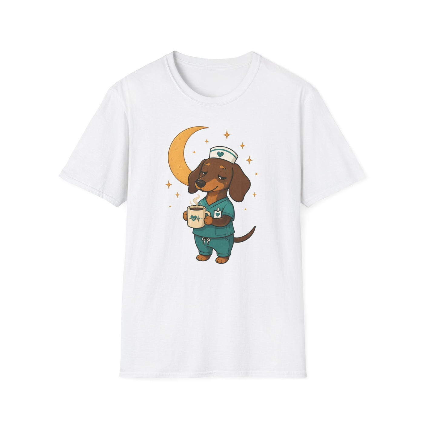 Dackel Nachtschwester T-Shirt – Süßes Dackel Krankenschwester Shirt mit Mond & Kaffee